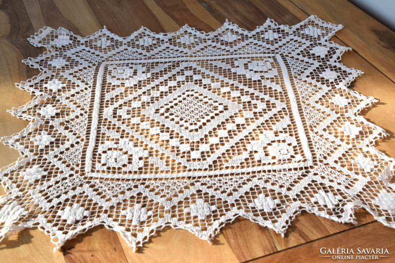 Antique old hand crocheted netting fillet lace tablecloth tablecloth centerpiece 62 x 62