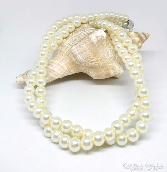 Törtfehér Shell Pearl kétsoros csavart gyöngy nyakék 7