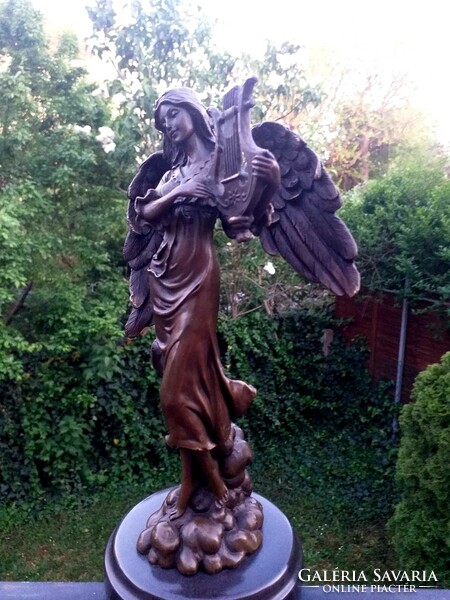 Musician angel - bronze statue