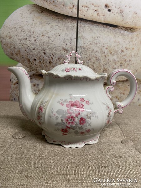 Zsolnay antique porcelain cherry wood teapot with flowers a38