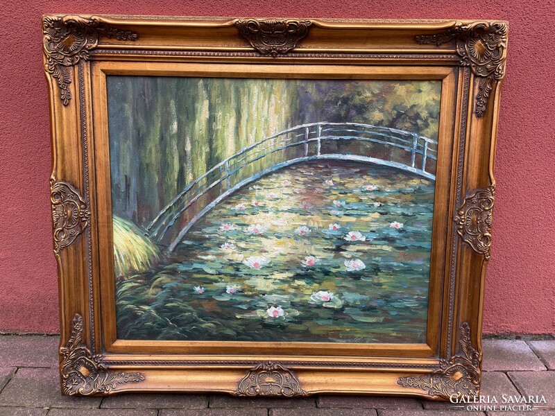 Blondel framed landscape painting lake rose picture oil painting 80x70cm