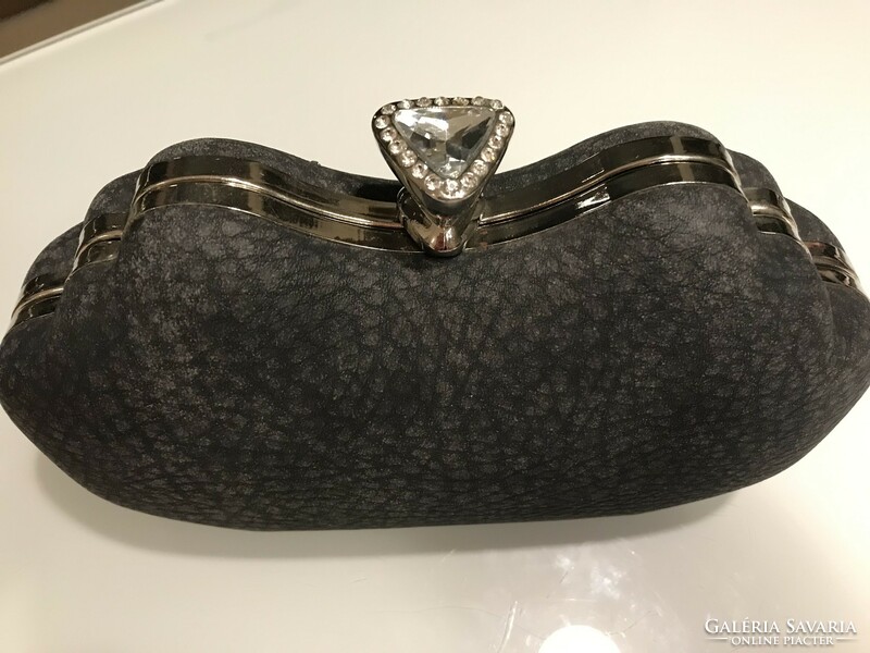 Graphite filter casual handbag with rhinestone button, 22x11x7 cm