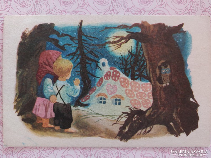 Régi képeslap 1965 rajzos levelezőlap gyerekek házikó