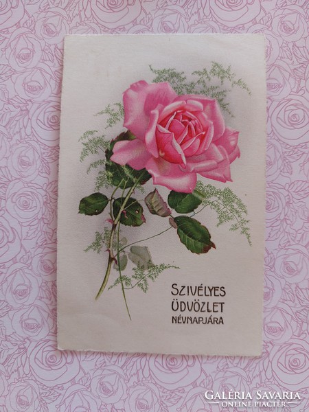 Régi képeslap levelezőlap rózsaszín rózsa