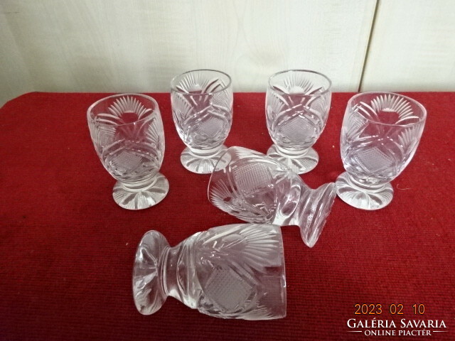 Liqueur crystal glass, base, height 6.5 cm. Six pieces. Jokai.