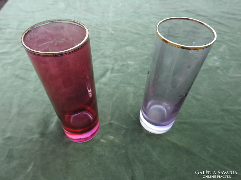 Art deco painted cylindrical glass set with gold rim / 2 persons