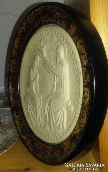 Mária megkoronázása- ANTIK KEGYTÁRGY- DOMBOR FALIKÉP  keretezve-Art&Decoration
