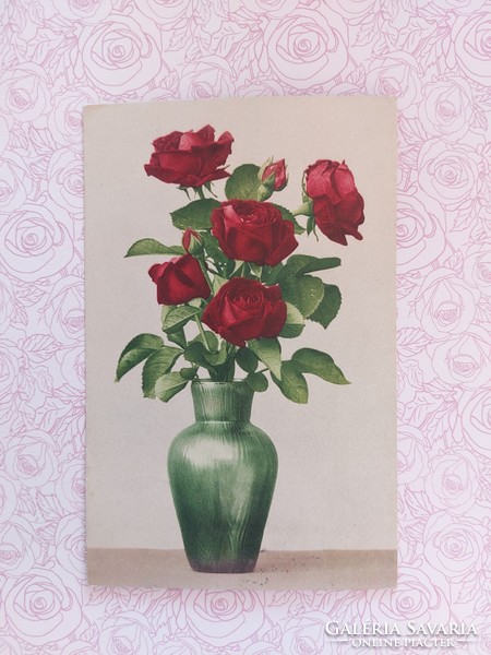 Régi képeslap 1928 levelezőlap vörös rózsa