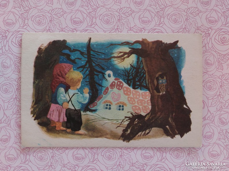 Old postcard 1965 style postcard for kids cottage