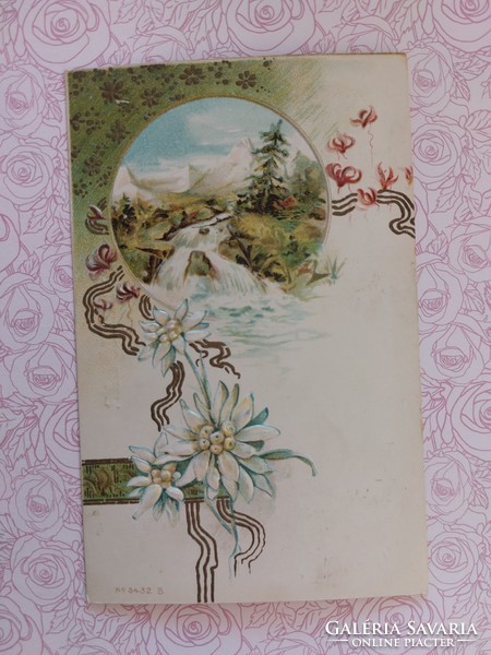 Régi képeslap dombornyomott levelezőlap havasi gyopár tájkép