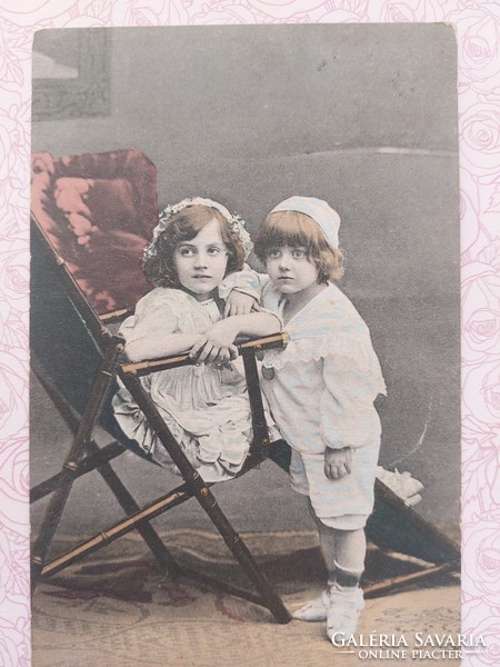 Régi képeslap 1908 fotó levelezőlap gyerekek