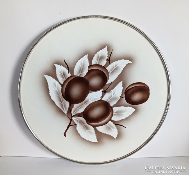 Old brown fruit faience tray 30cm