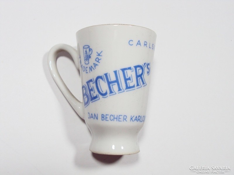 Retro régi porcelán likőrös pohár Becher's Liqueur Karlovy Vary Csehszlovákia - magasság: 5,8 cm
