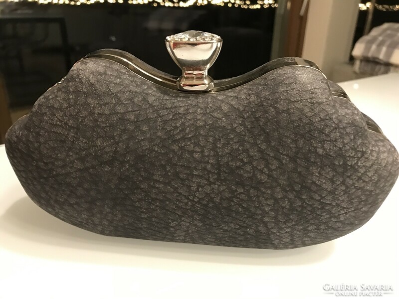 Graphite filter casual handbag with rhinestone button, 22x11x7 cm