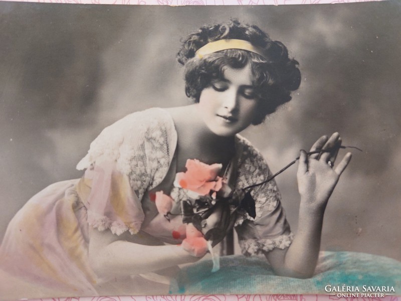 Old postcard 1915 photo postcard lady