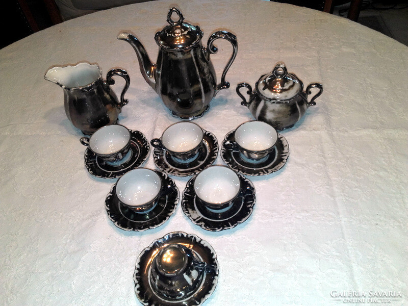 Antique silver-plated Bareuther Bavarian porcelain coffee set 6 pcs. - Art&decoreation