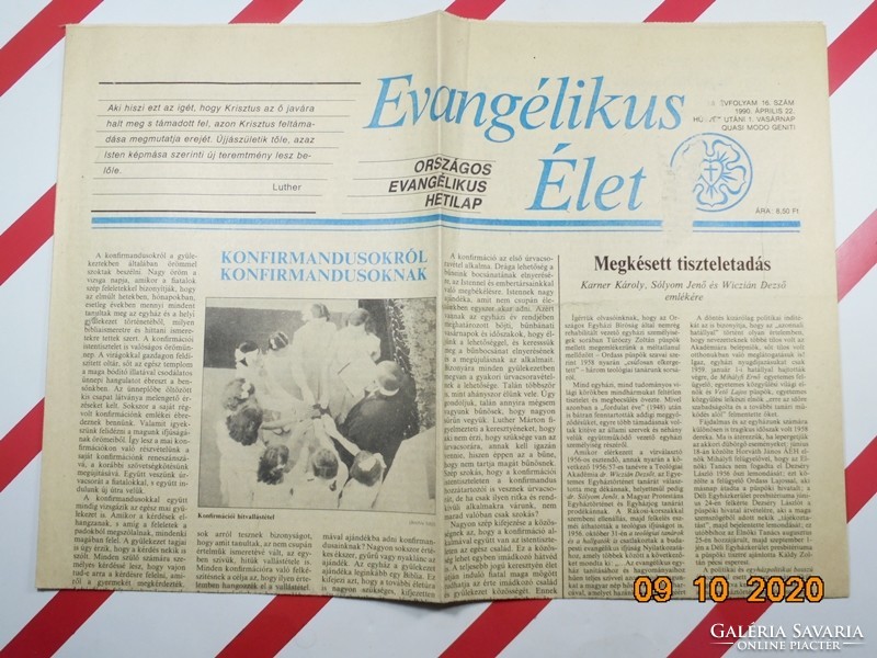 Régi retro újság - Evangélikus Élet - 1990. április 22. Születésnapra ajándék