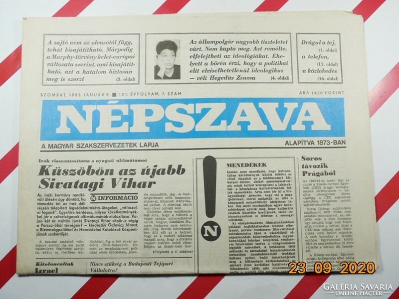 Régi retro újság - Népszava : A Magyar Szakszervezetek Lapja- 1993. január 9.- Születésnapra ajándék
