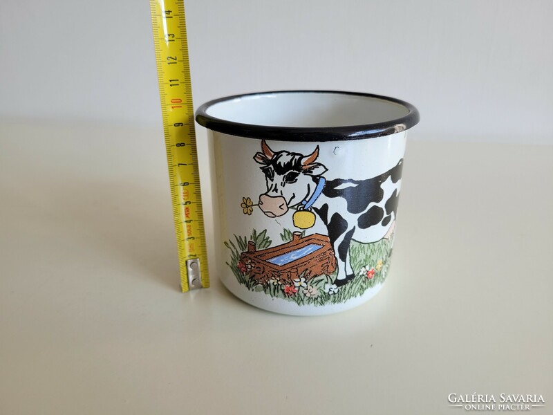 Old Retro Large 0.6 Liter Enamel Mug Enamel Cow Boci Pattern Milk Mug