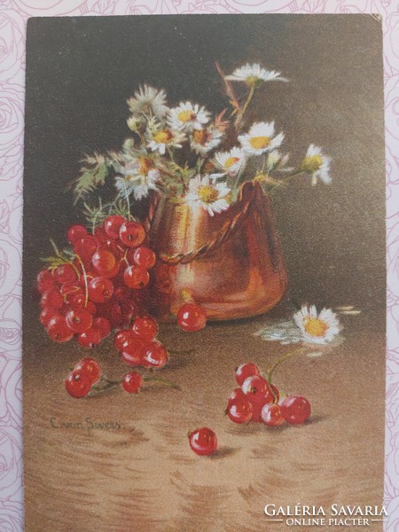 Old postcard art postcard with chamomile currant