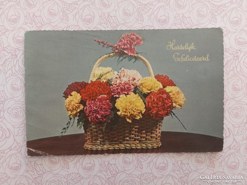 Old floral postcard 1960 postcard with carnations