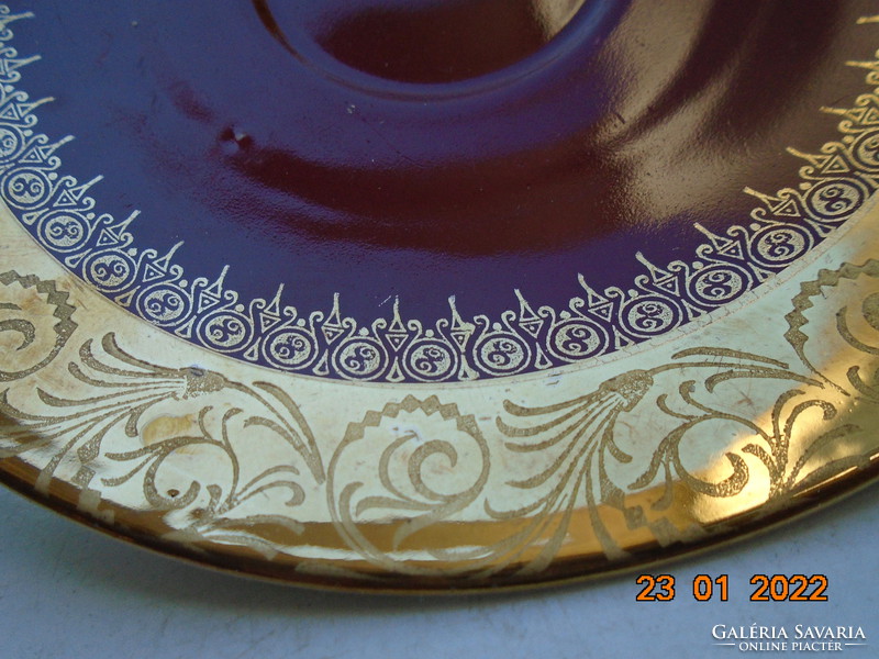 Gold brocade burgundy hand-painted plate marked 