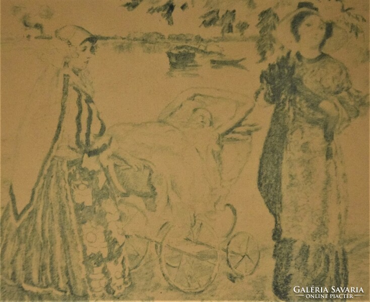 István Csók: Züzü's Advent visit, lithograph, signed