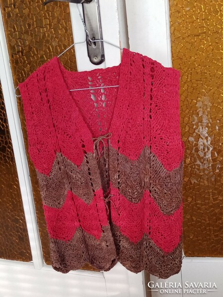 Vintage Women's Leather Vest Brown - Red Genuine Leather --- Paris - '80s Retro Fashion!