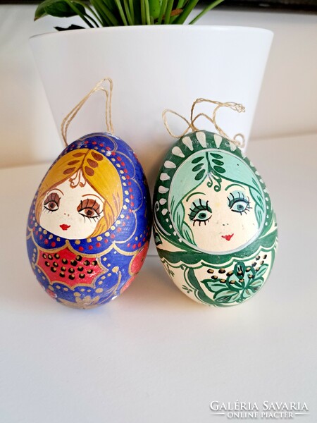 Two unique hand-painted goose eggs, Easter decoration