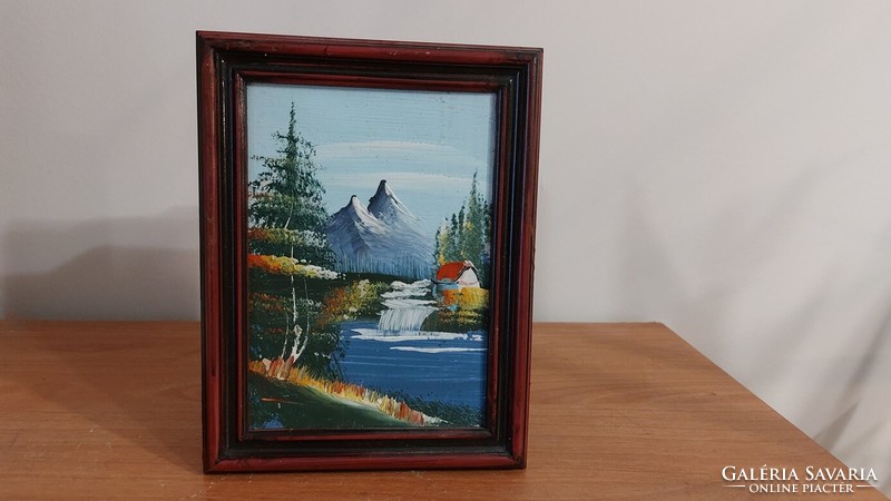 (K) Miniatűr festményke 16x12 cm kerettel