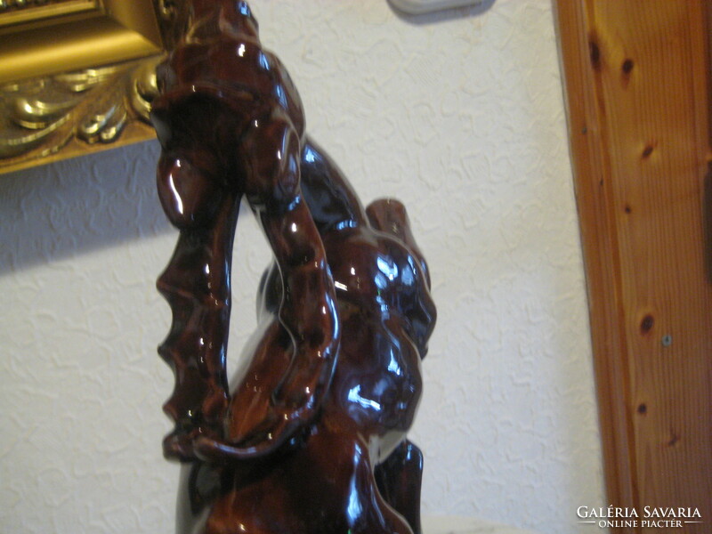 Bodrogkeresztúr, art-deco, ceramic horned bull, 24 x 31 cm, good condition