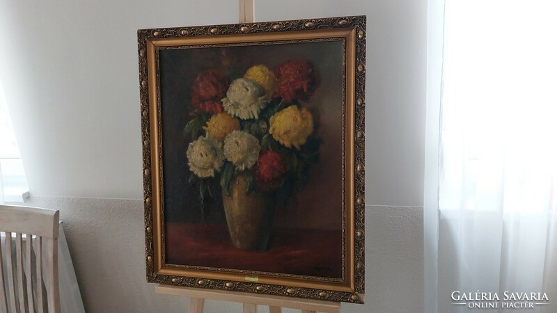 Joseph Kadar - Le K'dar (Kádár József) virágcsendélet festménye 60x70 cm kerettel
