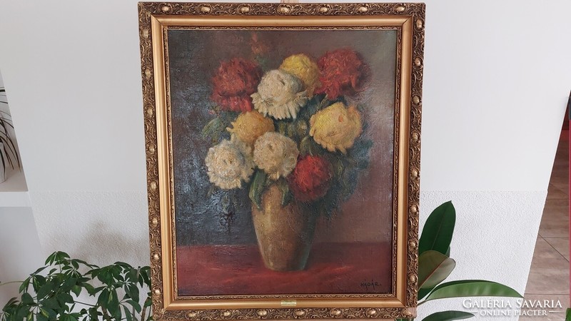 (K) Kádár József virágcsendélet festménye 60x70 cm kerettel