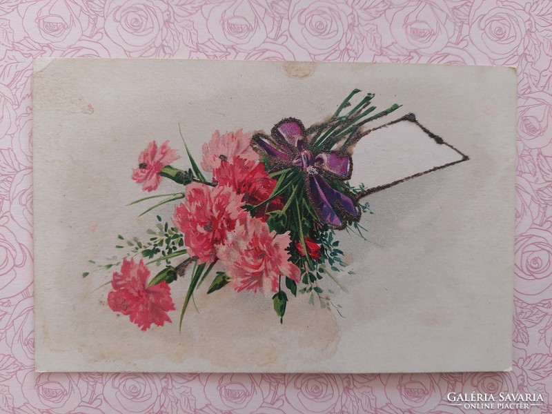 Old floral postcard 1921 postcard with carnations