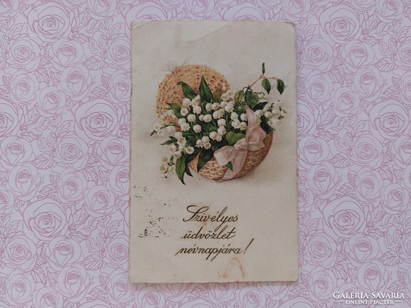 Régi virágos képeslap levelezőlap gyöngyvirág