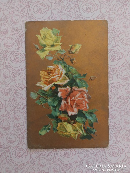 Régi rózsás képeslap dombornyomott levelezőlap