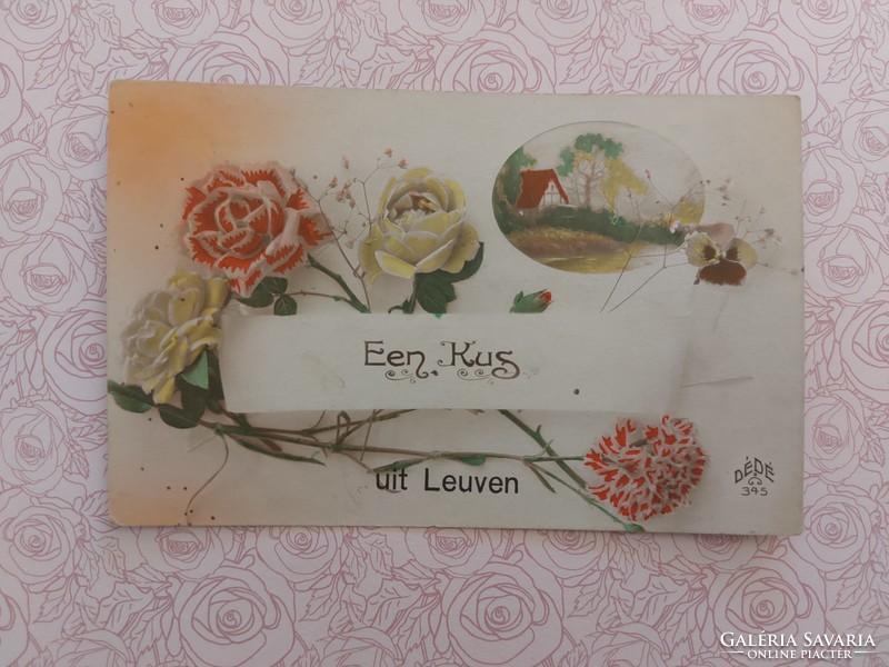 Régi virágos képeslap 1925 levelezőlap rózsa tájkép