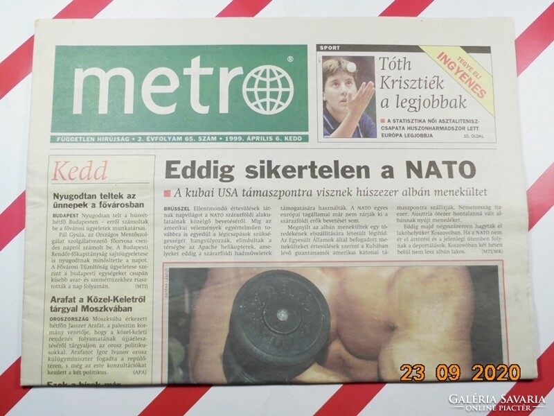 Régi retro újság - metro : Független hírújság - 1999. április 6.- Születésnapra ajándék