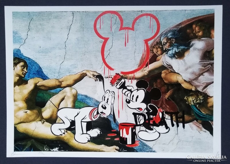 DEATH NYC 'Mickey&Pluto vs. Michelangelo' pop-art/street-art limited litográfia 2022