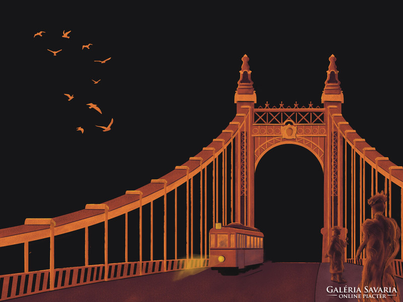 Farkas Benjamin - Éjszakai randevú a régi Erzsébet hídon - vászonkép