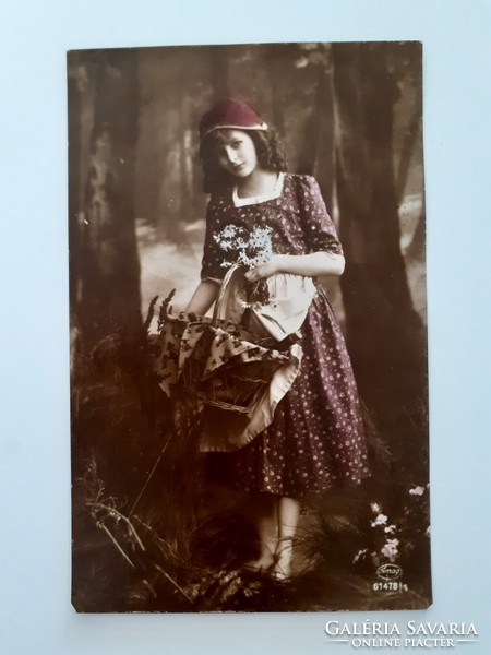 Old postcard 1917 vintage photo postcard lady