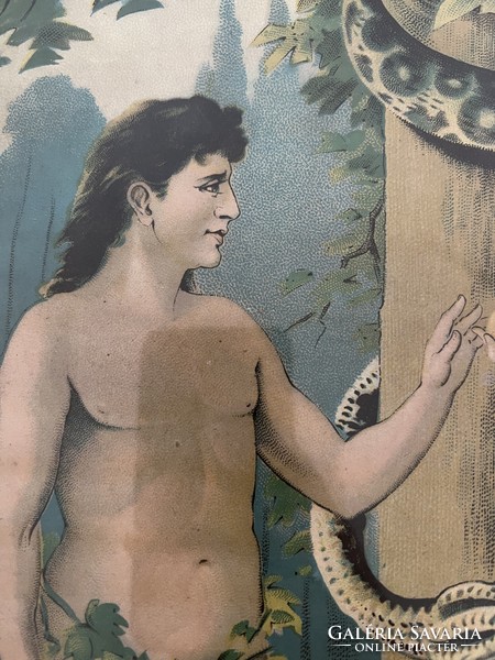 Ádám és Éva a Paradicsomban grafika bűnbeesés litográfia