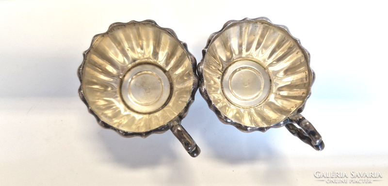 Silver coffee cups with bowl, glass glass, in pairs