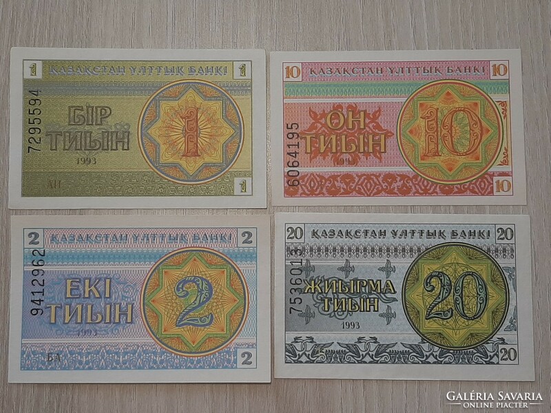 Kazakhstan 1, 2. 10, 20 Tyin unc banknotes series 1993