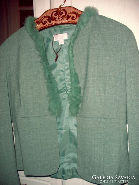 Zöld, valódi szőrmés kabát, blézer
