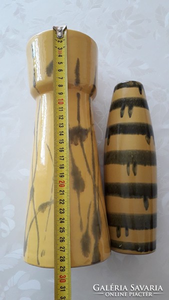 Retro ceramic vase with yellow green stripes 2 pcs