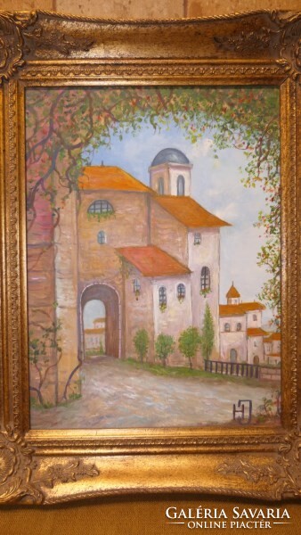 A contemporary painting with a Mediterranean feel by József Horváth