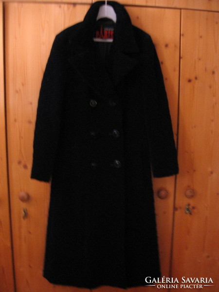AUTHOF PETIT PARIS mélyfekete plüssbársony hosszú női kabát 44-46