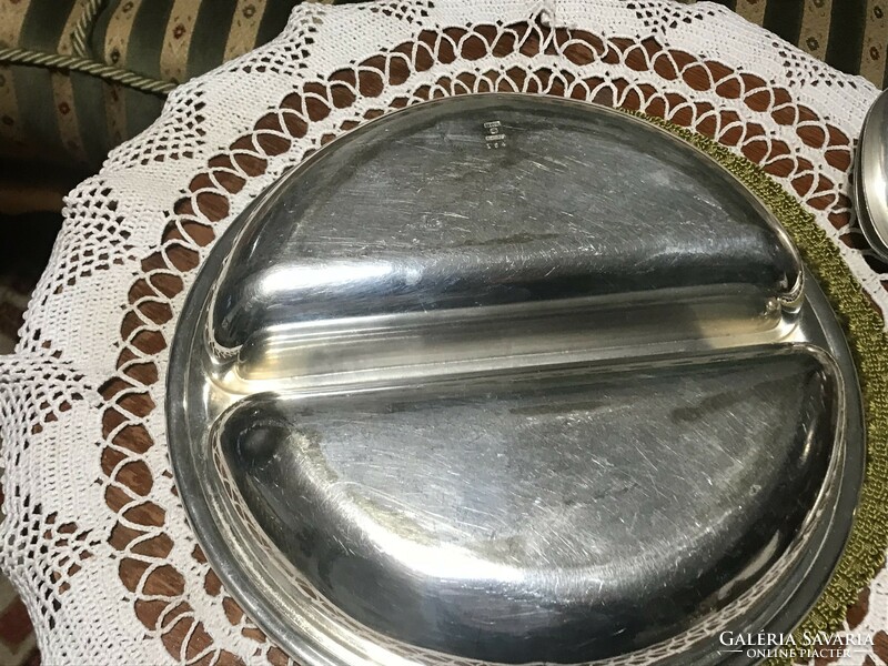 Rarity! Marked, antique, large-sized, divided, silver-plated alpaca, serving bowl with lid, serving spoon