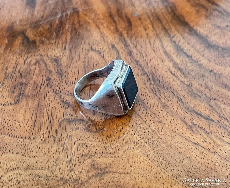 Silver signet ring with onyx stone